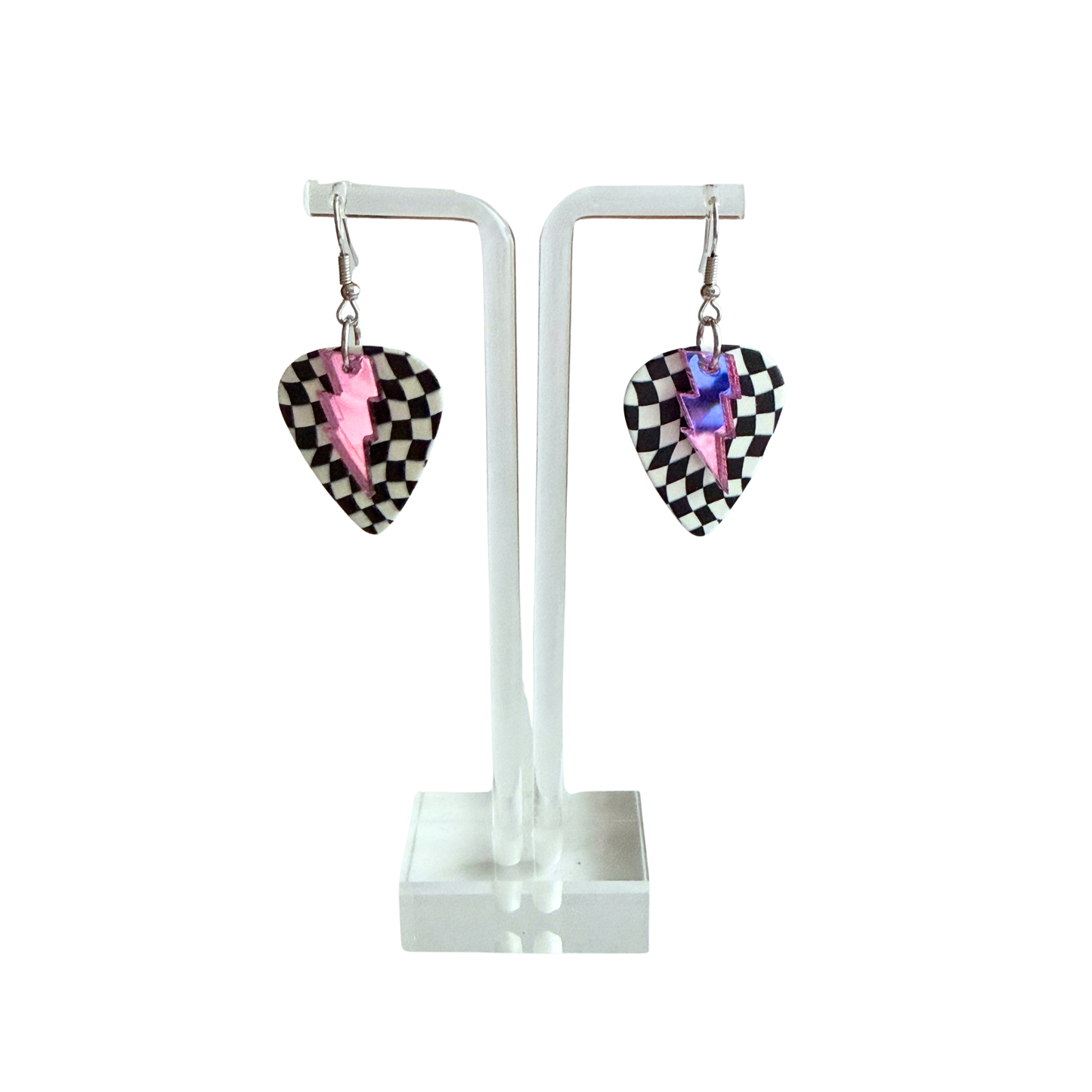 Pink Check Rock Star Earrings