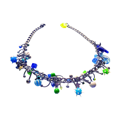 Blue Green Pierced Necklace