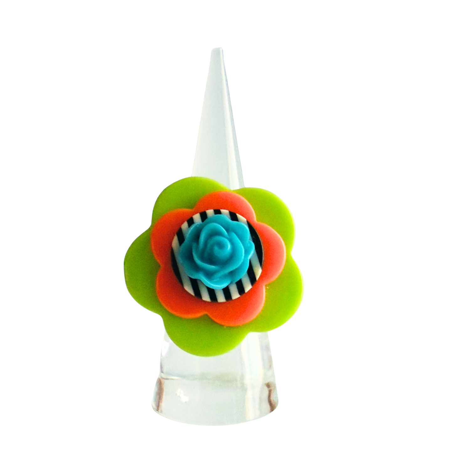 Lime Orange Flower Cocktail Ring