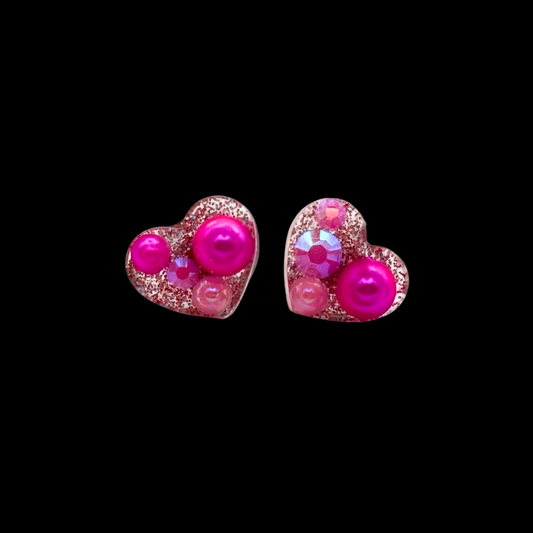 Hot Pink Pearl Heart Earrings